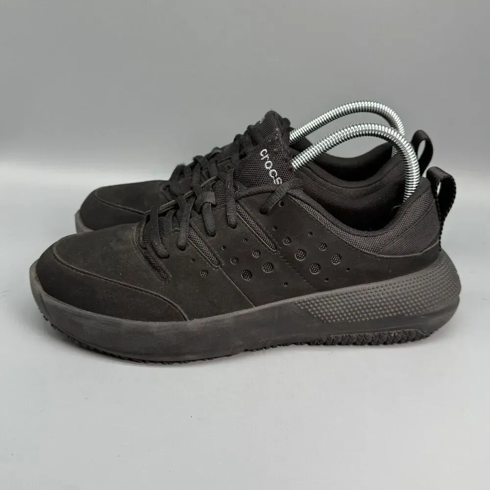 Crocs On the Clock Men's 8 Triple Black Nubuk Lace-Up Breathable Work Sneakers